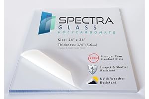 24" x 24" (1/4" Thick) Spectra Glass Clear Polycarbonate Plastic Sheet. Stronger Than Plexiglass Sheets. UV, Impact, Weather Resistant. Sizes Nominal Cut Within +-1/8". Made in USA