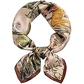 ANDANTINO 100% Pure Mulberry Silk Small Square Scarves -21'' x 21''- Digital Printed Neckerchief –Women Men Lightweight Scarf