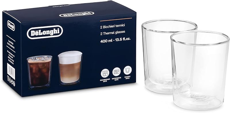 DLSC318 - Juego de vasos térmicos de cristal de doble pared, resistente de borosilicato, cómodo de mantener, sin condensación, lavable en lavavajillas, capacidad 400 ml