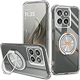 for Motorola Moto Edge 2025 Phone Case, 360° Rotatable Ring Holder Kickstand/Stand [Non Yellowing] Transparent 4 Corners Shockproof Protective Cover Case for Motorola Edge 2025 - Crystal Clear
