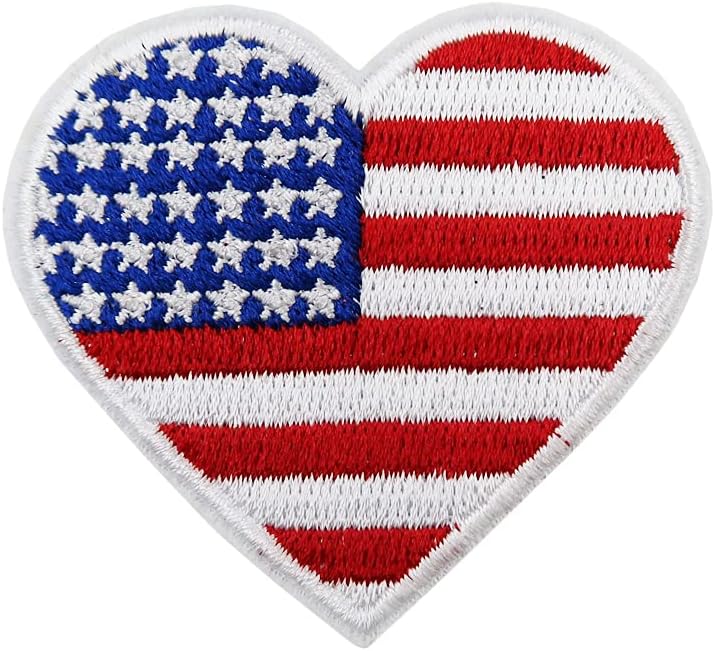 Mixed Media - Iron on Patch for Patriotic Shirts, US Flag Heart Patriotism Embroidered Iron On Patch