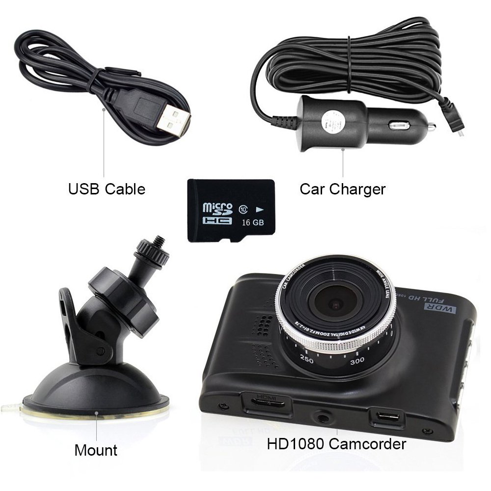 3.0 inch Dash Cam Full HD 1080P Car Dashboard Camera Recorder 170 degree Wide Angle, Loop Recording, G-sensor, Motion Detection, 16GB Micro Card Included