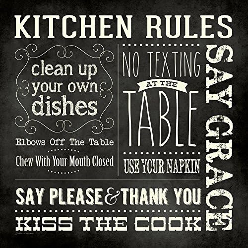 Kitchen Rules B&W 12x12 Inspirational Mounted Art Print Decorative Kitchen Wall Décor