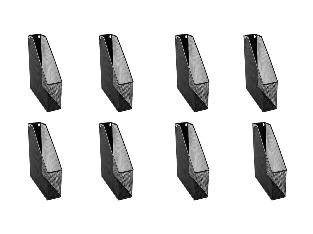 OSCO Wiremesh Magazine Rack, High-Density Steel Wire Mesh Desk File & Magazine Holder with Rubber Feet, Single Section Organiser for Files, Cookery Books, Office Storage, 8 Pack, Black