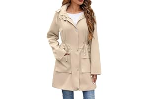 Mixxmix Womens Rain Jacket with Hood, Long Rain Coat for Women Waterproof Trench Coat Lined Windbreaker Fall Jacket