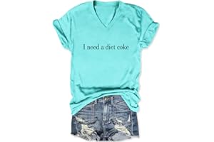 PUGIAF Women Summer Tops, I Need A Diet Coke Shirt, Cute V Neck Short Sleeve Blouse Funny Letter Graphic Print Shirts Tees