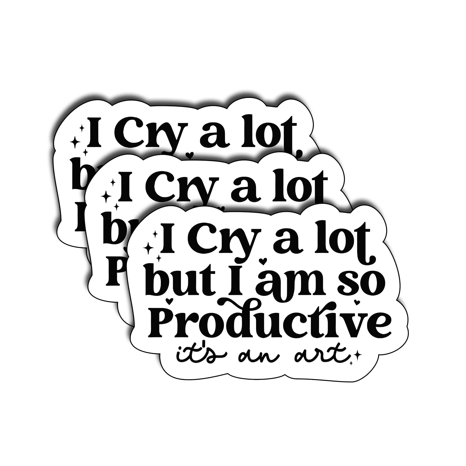 Photo 1 of (3Pcs) I Cry A Lot But I Am So Productive Sticker Funny Quote Waterproof Vinyl Decal for Water Bottle, Kindle, Laptop, Hardhat Stickers Gifts for Her Him Kids Adults Christmas Gifts 3x2 Inch