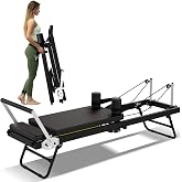 Dollate Foldable Pilates Reformer Machine, Portable Pilates Reformer Equpment with Non-Slip Mat, Durable Latex Tubes &amp; Springs, Easy Storage and Movement, Maximum Load 400 LBS