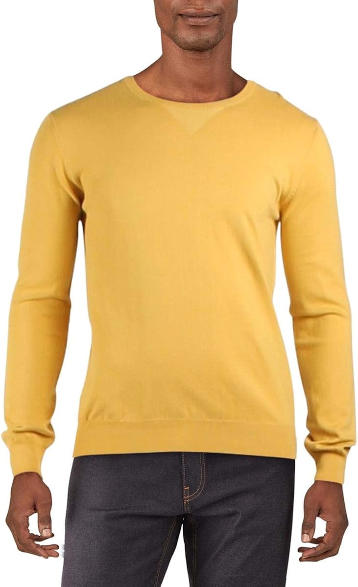 French Connection Mens Ribbed Trim Lightweight Crewneck Sweater Gold M at Amazon Menâs Clothing 