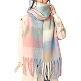 MININAI Chunky Winter Scarfs for Women Cold Weather Warm Knit Thick Plaid Scarf Long Large Oversized Checked Scarves