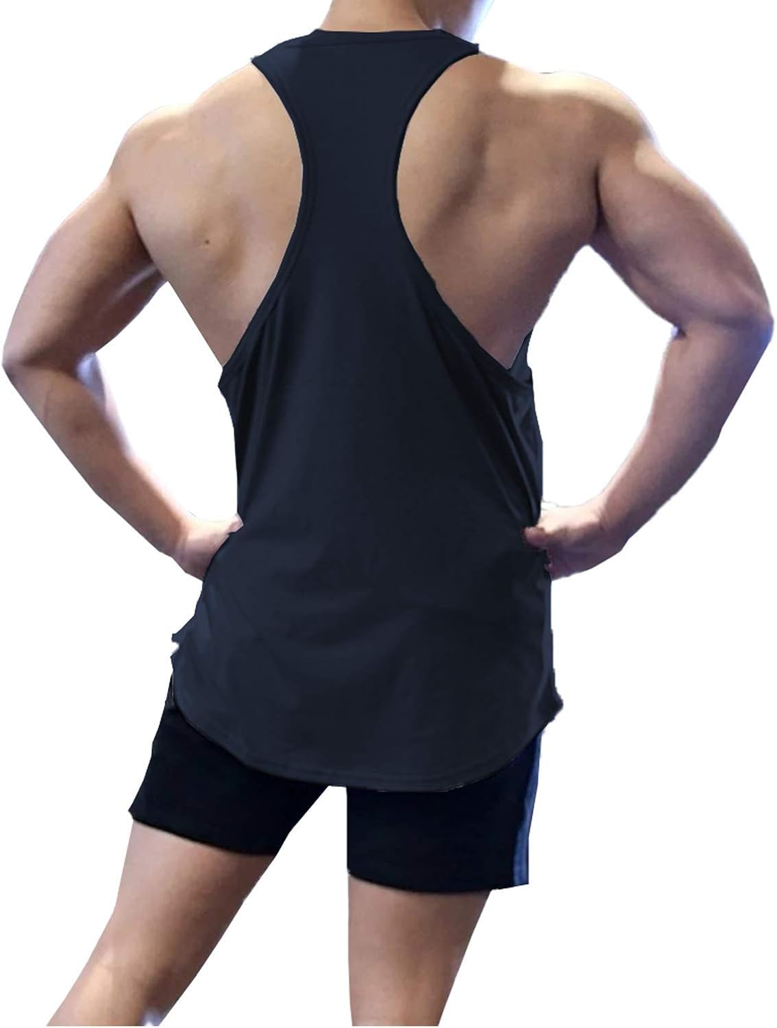 LecGee Men's 2 Pack Tank Top Workout Gym Muscle Tee Fitness Y-Back Vest Bodybuilding Stringer Sleeveless T-Shirt: Clothing