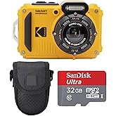 Kodak PIXPRO WPZ2 Rugged Waterproof Digital Camera Bundle with Black Point & Shoot Case + 32GB microSDHC Card (Yellow) Bundle (3 Items)