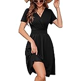Heymoments Womens Summer Short Sleeve Casual Dresses V-Neck Beach Dress with Pockets S-2XL