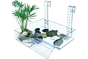 La La Pet® Hanging Detachable Acrylic Turtle Basking Platform with Guardrail and Ladder Tortoise Resting Terrace Turtle Aquarium Dock Reptile Habitat Basking Platform for Turtle Tank Large