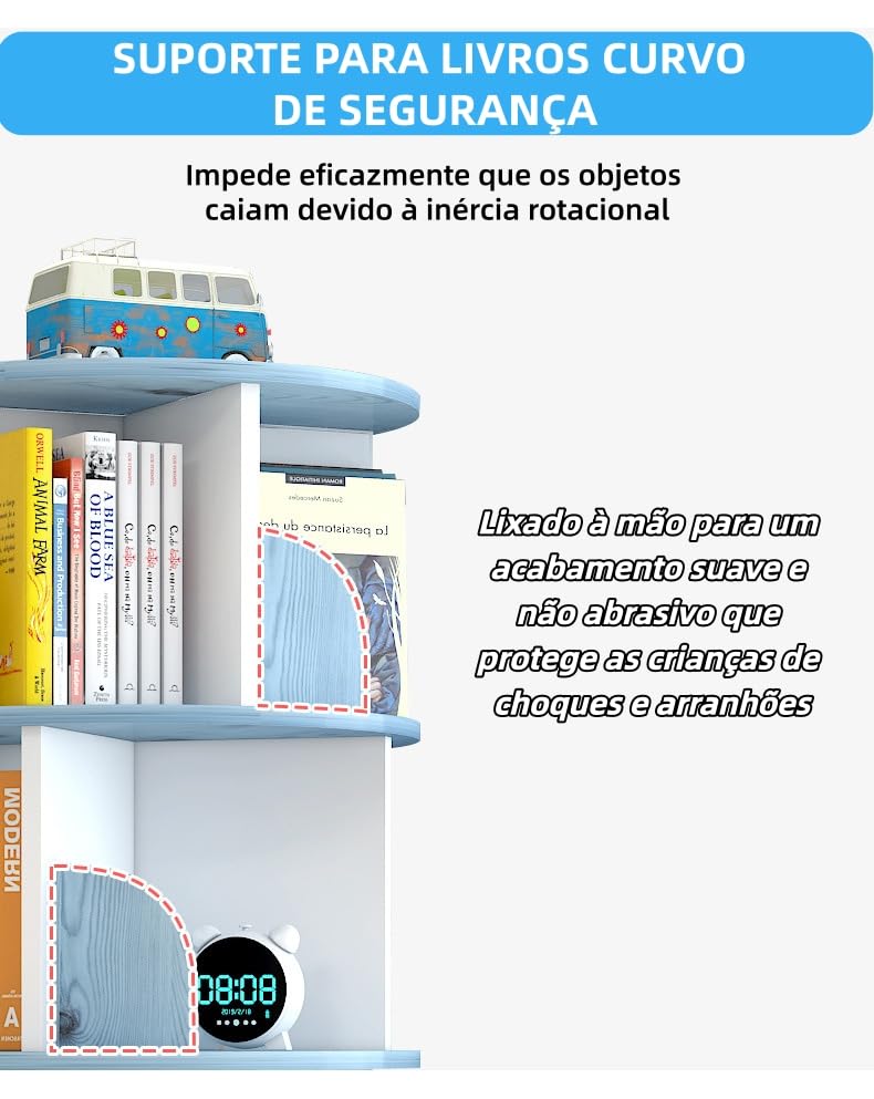 Estante Giratória Livros, 3 Andares, 98 * 40CM, 360° Estante Giratória, Livro