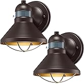 LONEDRUID 2 Pack Motion Sensor Outdoor LED Wall Sconce Dusk to Dawn Exterior Barn Light Fixtures Brown Outside Porch Lantern 
