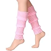 1 Pair Hot Pink Leg Warmers 80s Women, Fashion Ribbed Knit Striped Leg Warmers for Girls, Ankle Warmer Socks Fall Winter Gifts, 80s 90s Neon Accessories for Y2k Party Yoga Dance Sports (15.75"×2.75")