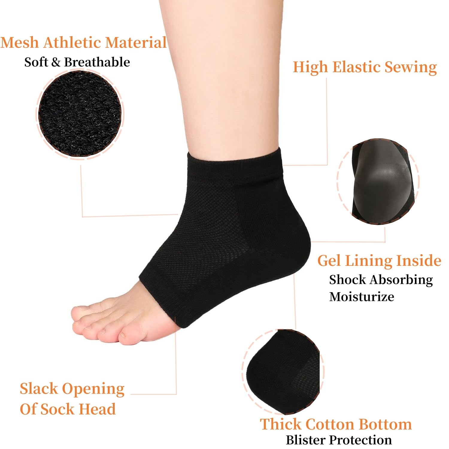 Gel Heel Sports Sock for Kids with Heel Discomfort Severs Plantar Fasciitis Heel Pain (1 Pair Kids 3-7 Women 5-9)
