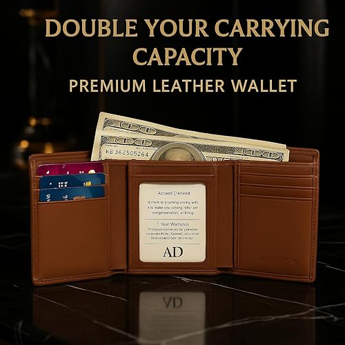 Holixcase Men's RFID Blocking Trifold Wallet - Soft Leather Minimalist Wallet With ID Window, Brown
