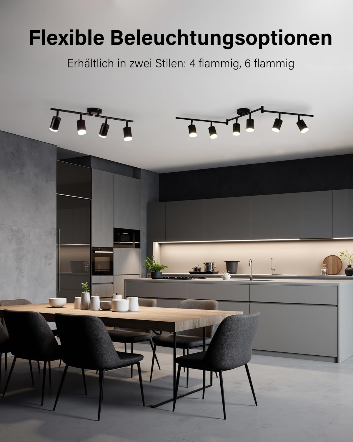 Leselux Deckenstrahler LED 4 Flammig, Metall Deckenstrahler Schwarz, Strahler Deckenleuchte Schwenkbar, Deckenlampe Spots GU10, Deckenspot Innen für Küche Wohnzimmer Schlafzimmer (Ohne Leuchtmittel) 6