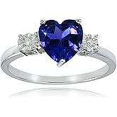 Ice Gems Sterling Silver Created Blue Sapphire and Heart Ring