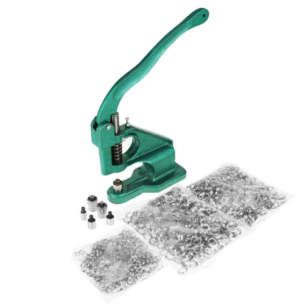 lyrlody Punch Machine, Eyelet Punch Kit with 3 Dies and 1500pcs Eyelets, Hand Press Grommet Tool, 6/10/12 mm