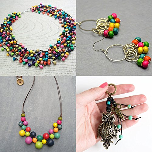 image for Stained Wood Beads MANYEE 500pcs Round Finished Wooden Beads Assorted 