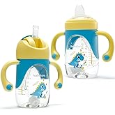 hahaland Sippy Cup for 6+ Month Old - 2 in 1 Spout & Straw Sippy Cups for Toddlers 1-3 No Spill Transition Weighted Straw Toddler Cups - 1 Cup with 2 Nipples
