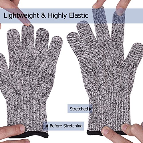 2 Pairs Cut Resistant Gloves, LKY DIGITAL High Performance Level 5 Protection, Food Grade Kitchen Glove for Hand Safety while Cutting, Cooking, doing Yard Work(Large)