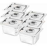 6 Pack Stainless Steel Hotel Pans, 1/6 Size 4 Inch Deep Steam Table Pan, Reusable Catering Food Pan with Lid, Anti Rust, for Restaurant, Hotel, Buffet, Party Supplies, 1.5L Capacity