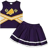 CREAIRY Toddler Baby Girl Cheerleader Outfit Shirt Tops Skirt Set Cheer Uniform Outfit Halloween Cheerleading Clothes