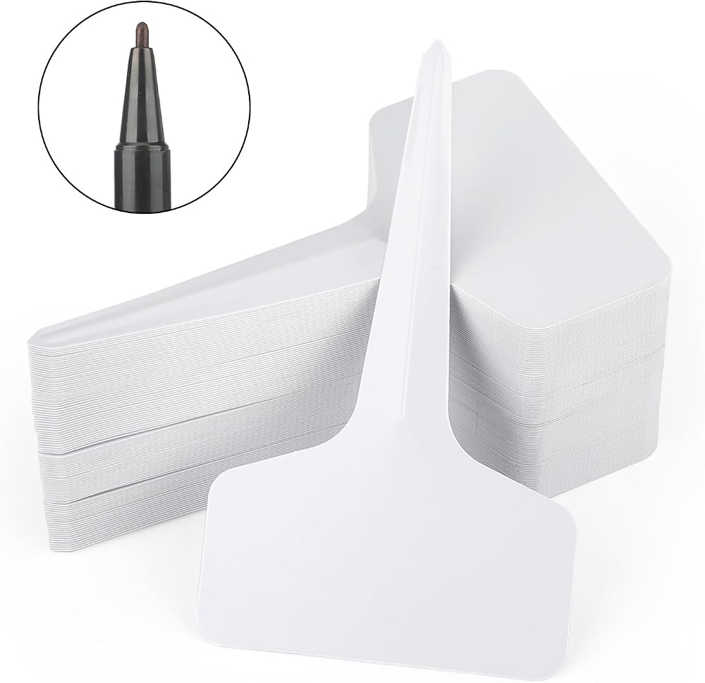 KINGLAKE Plant Labels and Pen 100 Pcs 6x10cm T-Type PVC White Garden Tags