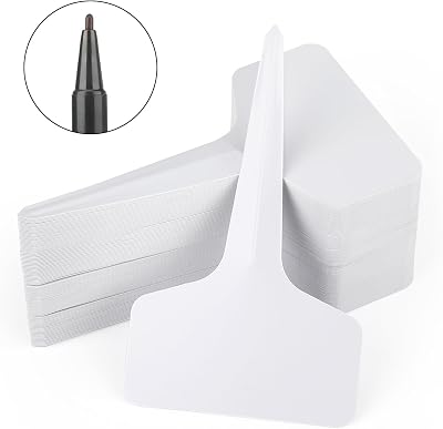 KINGLAKE Plant Labels and Pen 100 Pcs 6x10cm T-Type PVC White Garden Tags