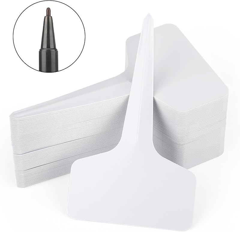 KINGLAKE Plant Labels and Pen 100 Pcs 6x10cm T-Type PVC White Garden Tags