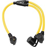 ONETAK NEMA TT-30P to 2 Outlet TT-30R Y Splitter STW 3 Feet 3 Prong Plug Receptacle Female 120V 30 Amp Generator RV Power Cor