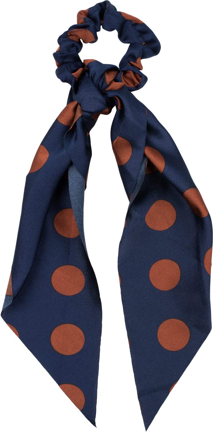 styleBREAKER Ladies XL hair tie polka dots dots pattern with bow in retro style, elastic, scrunchie, braid, hair band 04027013, color:Darkblue-cognac