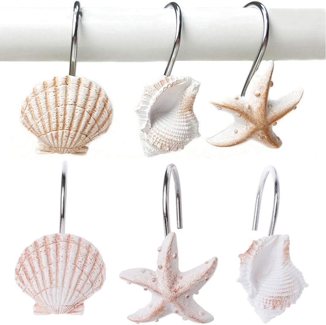 YUKUNTANG Shower Curtain Hooks, 12 Pcs Seashell Anti Rust Decorative