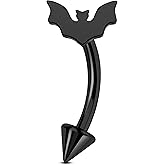 Melighting 16G Bat Rook Piercing Jewelry, G23 Solid Titanium Eyebrow Ring, Internally Threaded Vertical Labret Lip Jewellery, Black Curved Barbells, Daith Rook Earring for Women