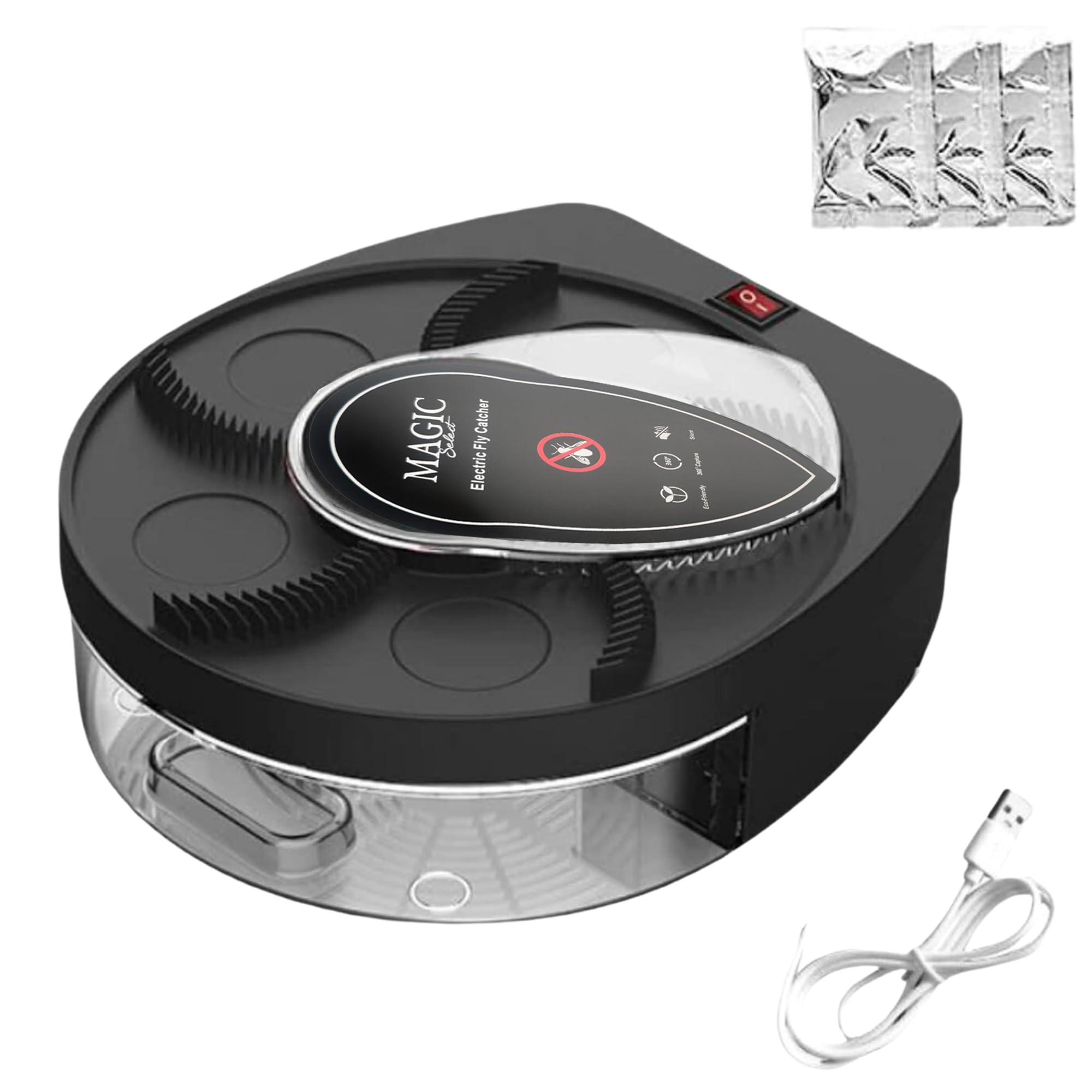 MAGIC SELECT Electric Fly Swatter 360° Rotatable Electric Fly Trap with USB Plug and Wall Mount for Home Kitchen Restaurant Hotel Bar (Black)