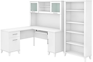 BUSH BUSINESS FURNITURE Bush SET010WH Somerset 60-Inch W L-Shaped Desk with Hutch and 5-Shelf Bookcase, White