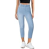 GRAPENT Capri Jeans for Women Skinny High Waisted Pull On Elastic Waist Knit Jeggings Comfy Stretchy Denim Capris Pants