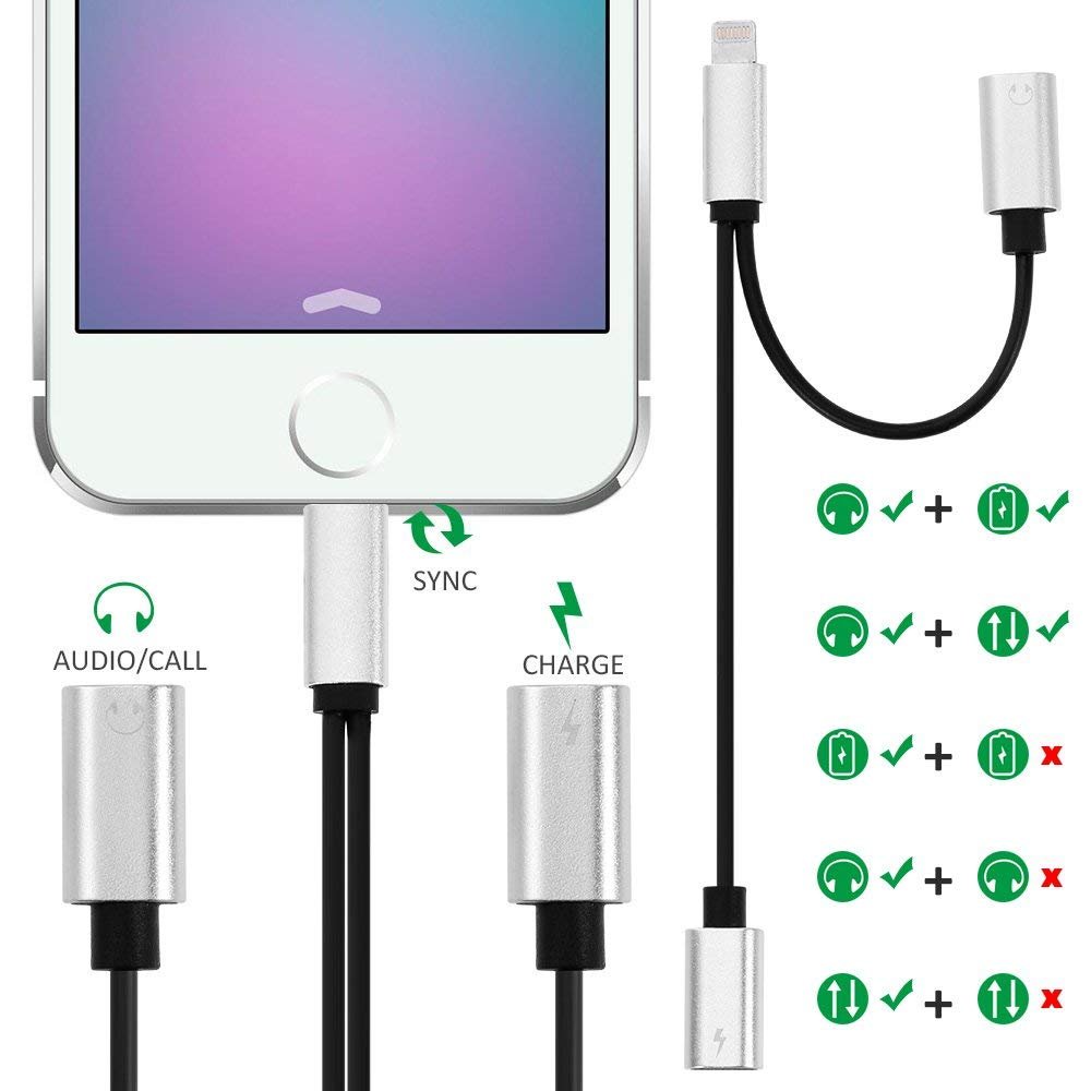 BIEE 10 Adattatore 2 in 1 8Plus iPhone X 2 in 1 Adattatore Jack per Cuffie