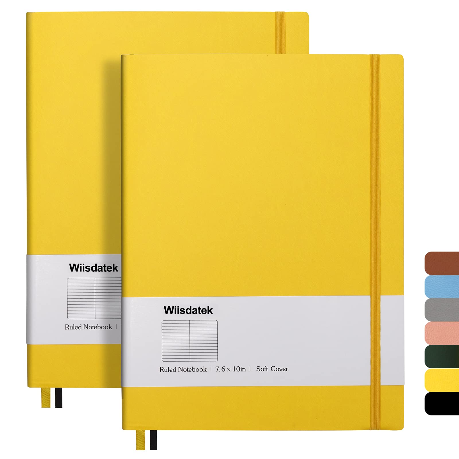 Wiisdatek B5 College Ruled Notebooks - 2 Pack B5 Large Journal Notebooks with 376 Numbered Pages,100gsm Thick Lined Paper,Soft PU Leather Cover,7.6 X 10 inch(Yellow)