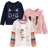 OROQENE Girls Long Sleeve Shirts and Tees 3 Pack Graphic Sequin Tops Girl Clothes