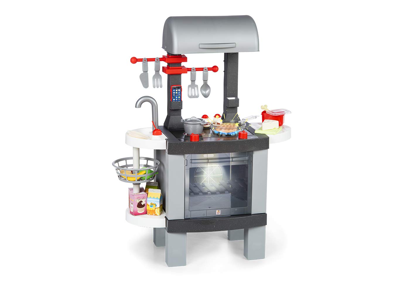 Chicos 85100 BBQ 2in1 Barbecue. Children's Kitchen with Real Effect: Food Changes Color When Cooked in The LED Stove. Includes 25 Accessories, Multicoloured