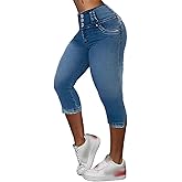 Flamingals Capri Jeans for Women Stretchy Butt Lifting Mid Waisted Skinny Capris Denim Jeans