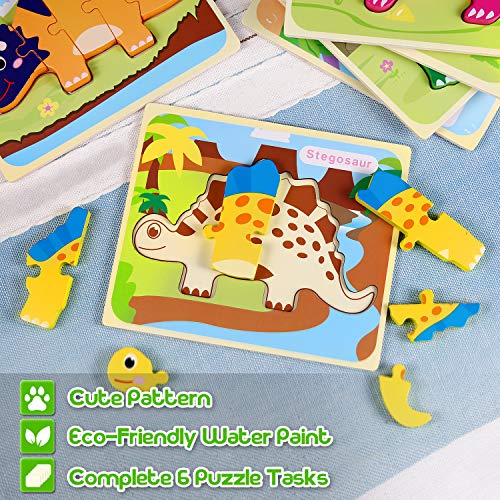 6 Pack Dinosaur Wooden Jigsaw Puzzles Educational Toys for Toddler Ages