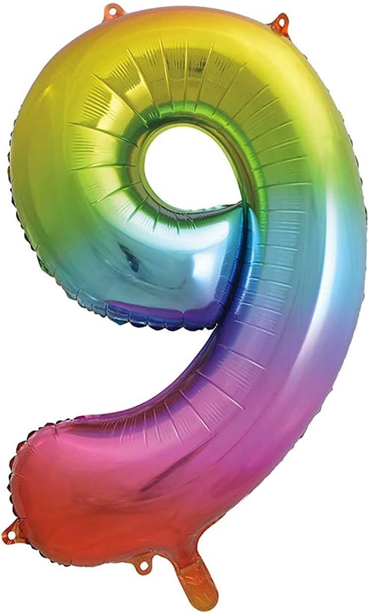Unique 9-Shaped Rainbow Foil Balloon 86cm Party Decor