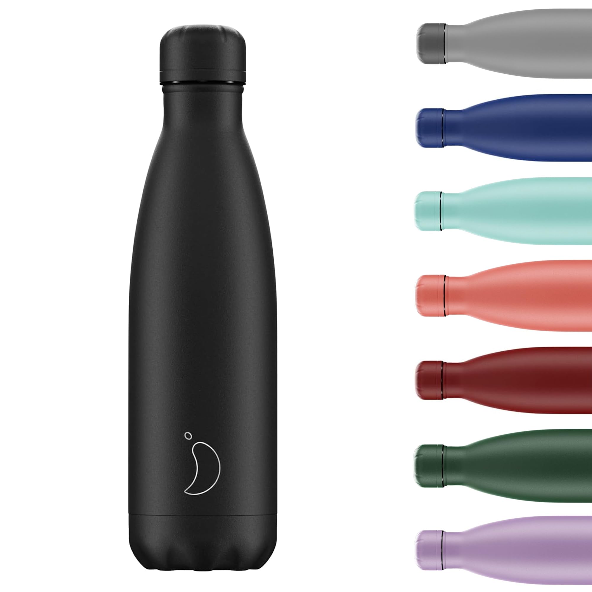 Chilly's Original Water Bottle - Vacuum Insulated Stainless Steel Water Bottle, Reusable Thermal Flask For Hot & Cold Drinks - Leak Proof, No Sweat - All Black - 500ml โ image 1