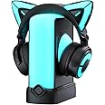 YOWU RGB Black Cat Ear Headphones 4GS and Crystal Headphone Stand,Accessories for The Ultimate Experience